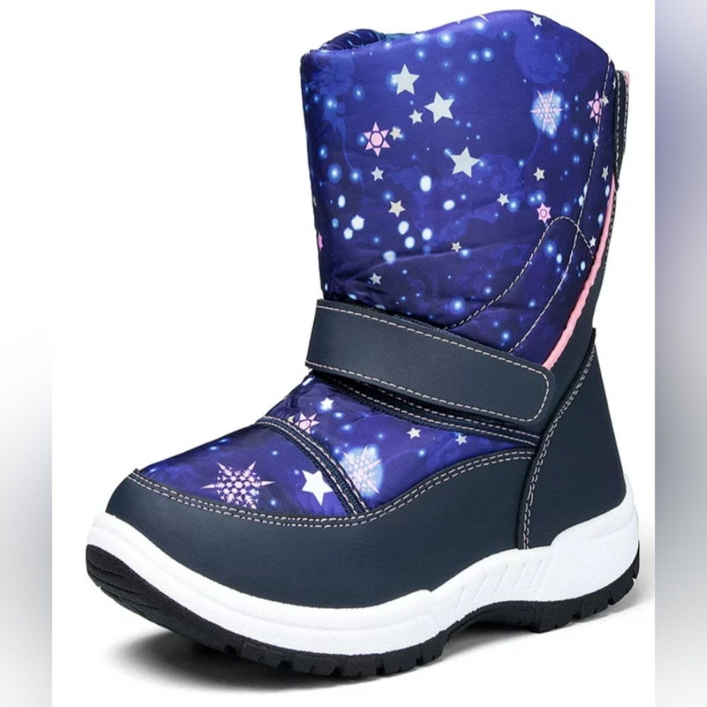 K KomForme Kids Snow Boots Waterproof Blue Star Boys Winter Boot Big.size. 1